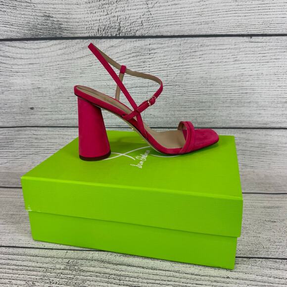 Sam Edelman Women's Kit Pink Suede Slingback Ankle Block Heels Size 9 - Picture 1 of 11
